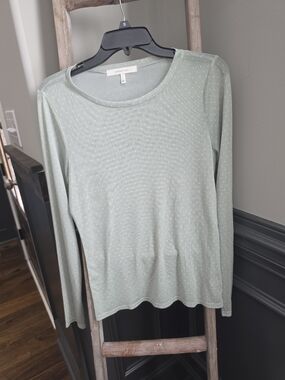 Willow Sheer Sage Green Polka Dot Long Sleeve Scoop Neck Top